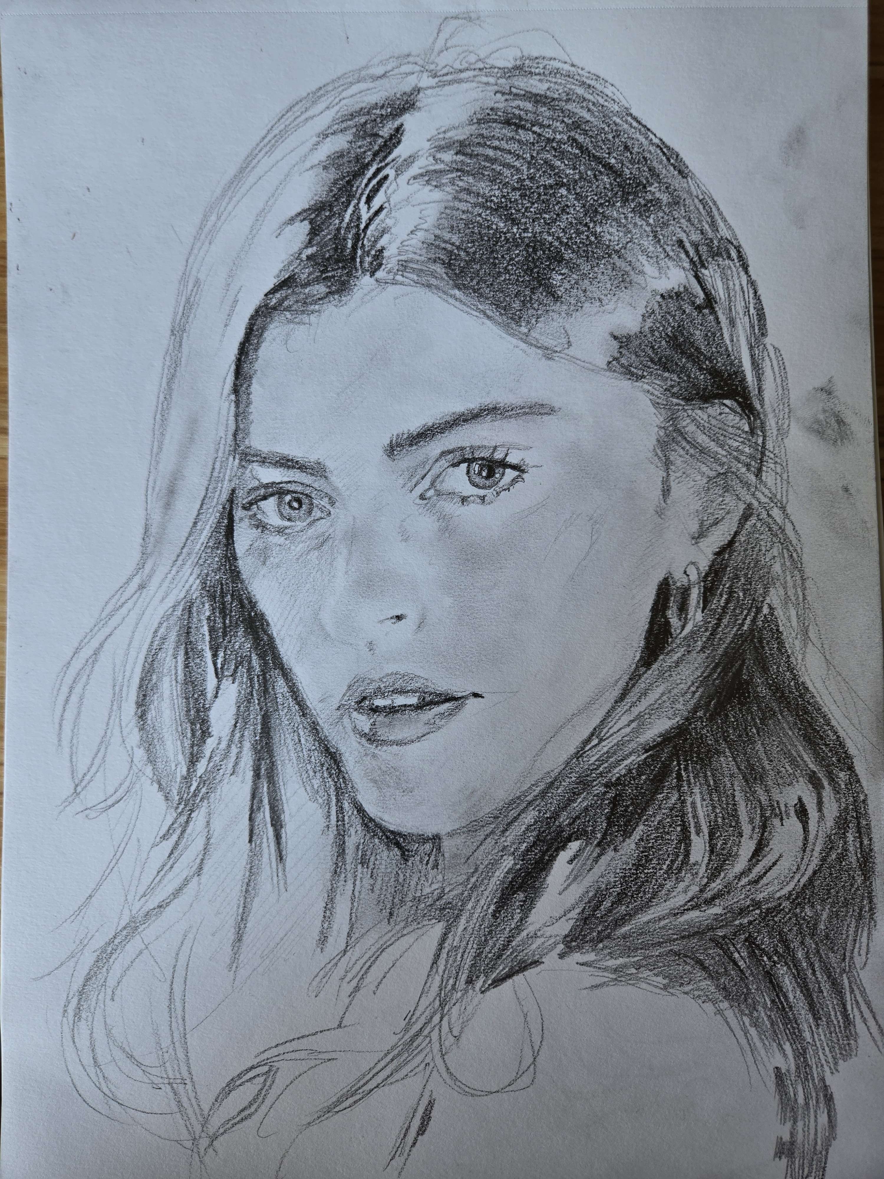 Hand-drawn charcoal portrait, study 12